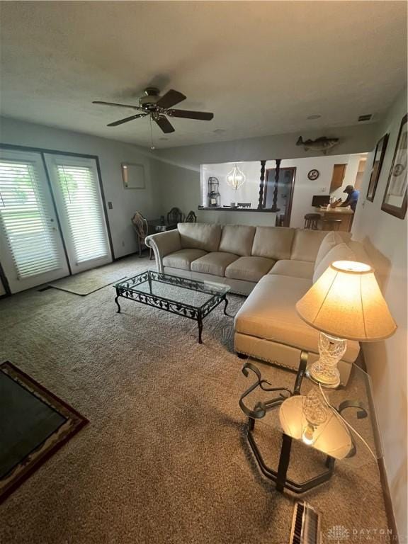 4220 Pleasanton Rd, Englewood, OH 45322 - carpeted living room with ceiling fan