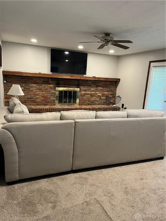 4220 Pleasanton Rd, Englewood, OH 45322 - living room with ceiling fan, carpet, and recessed lighting