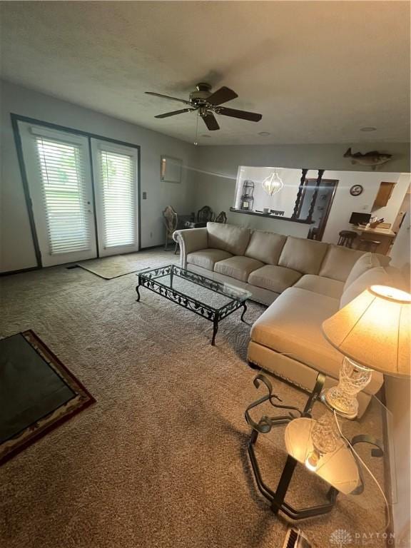 4220 Pleasanton Rd, Englewood, OH 45322 - carpeted living area with a ceiling fan and french doors