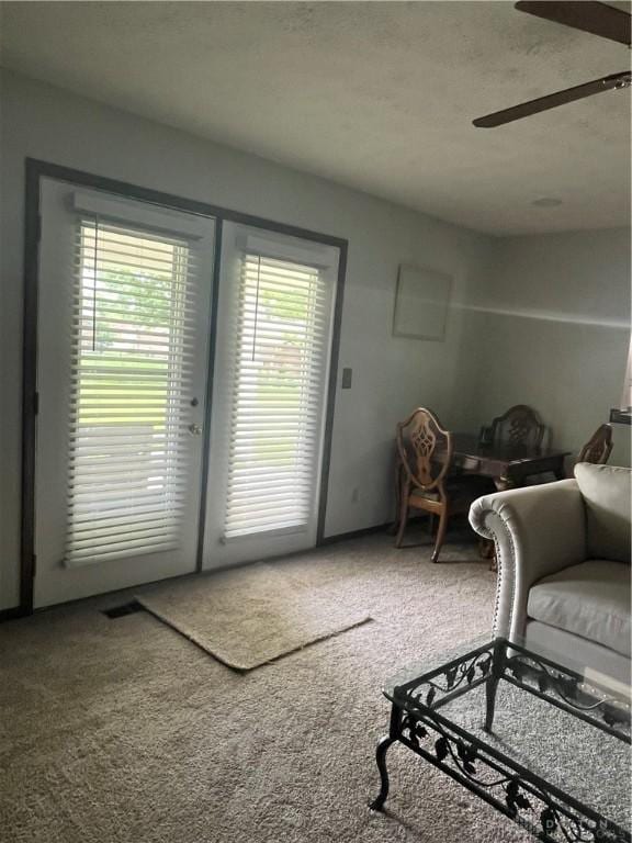 4220 Pleasanton Rd, Englewood, OH 45322 - carpeted living area featuring ceiling fan