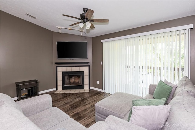 6600 Green Branch Dr Unit 5, Dayton, OH 45459 - living room with a ceiling fan, wood finished floors, and a fireplace