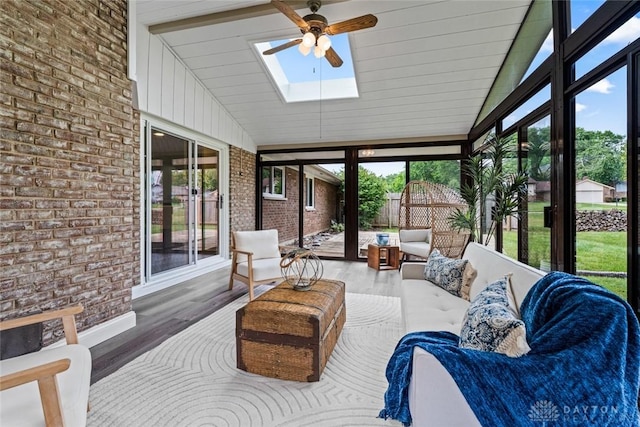 1695 Winterstone Ct, Washington Twp, OH 45458 - sunroom / solarium with a ceiling fan, lofted ceiling, a skylight, an outdoor living space, and healthy amount of natural light