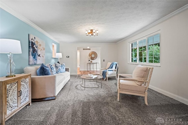 1695 Winterstone Ct, Washington Twp, OH 45458 - carpeted living room featuring crown molding and a textured ceiling