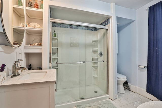 15 Harrison St, Middletown, OH 45042 - full bathroom featuring marble look tiles, a shower stall, and vanity