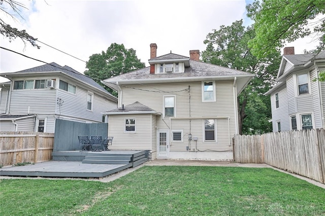 15 Harrison St, Middletown, OH 45042 - rear view of house with a chimney, a fenced backyard, and a wooden deck