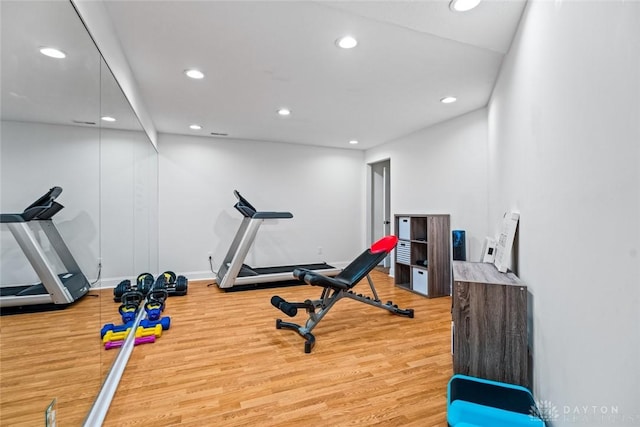 2073 Lincolnshire Dr, Beavercreek, OH 45434 - exercise room with light wood finished floors and recessed lighting