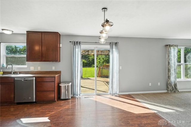 171 Shanda Dr, Monroe, OH 45050 - kitchen featuring dishwasher, dark wood finished floors, and decorative light fixtures