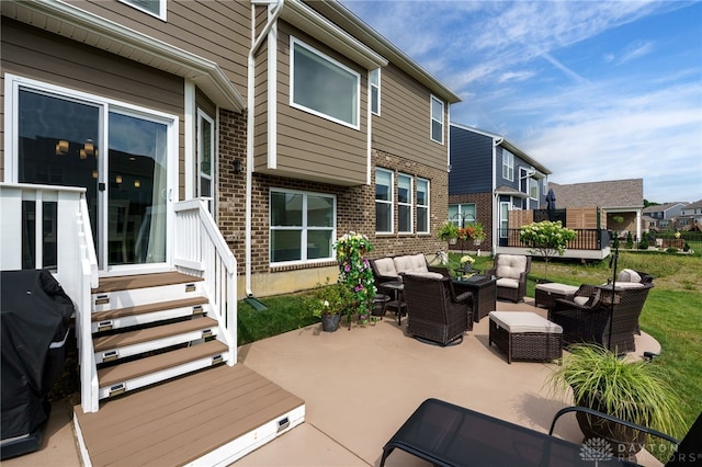598 Twilight Ln, Dayton, OH 45440 - view of patio with outdoor lounge area, grilling area, a residential view, and a wooden deck