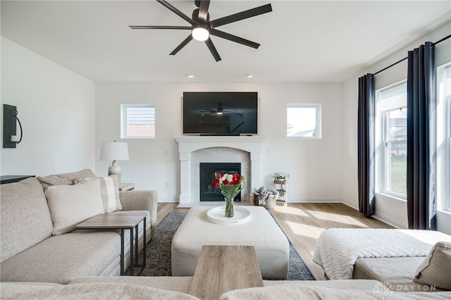 598 Twilight Ln, Dayton, OH 45440 - living area with ceiling fan, healthy amount of natural light, wood finished floors, and recessed lighting