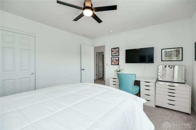 598 Twilight Ln, Dayton, OH 45440 - bedroom with light carpet and ceiling fan