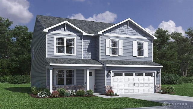 511 Hollywood Blvd, Xenia, OH 45385 - view of front facade with an attached garage, a front lawn, concrete driveway, and stone siding