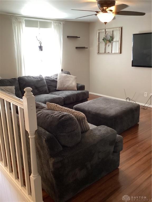 150 Lexington Farm Rd, Englewood, OH 45322 - living room with a ceiling fan and wood finished floors