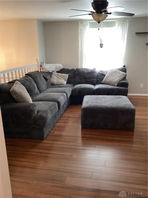 150 Lexington Farm Rd, Englewood, OH 45322 - living room with ceiling fan and wood finished floors