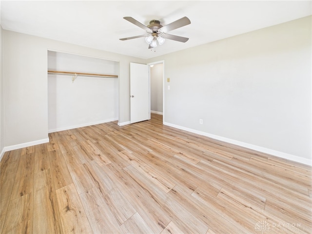 3862 State Route 49, Arcanum, OH 45304 - unfurnished bedroom with a closet, light wood-type flooring, and ceiling fan