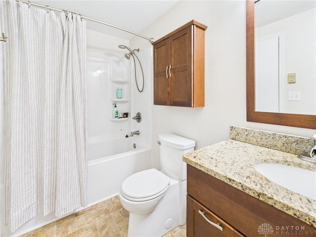 3862 State Route 49, Arcanum, OH 45304 - bathroom featuring shower / bathtub combination with curtain, vanity, and stone finish floors