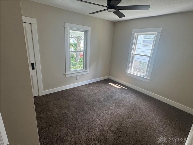 2627 Wayland Ave, Dayton, OH 45420 - spare room with healthy amount of natural light, dark carpet, and ceiling fan