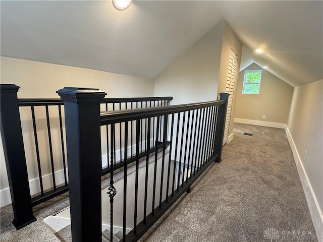 2627 Wayland Ave, Dayton, OH 45420 - hall with carpet flooring, an upstairs landing, and lofted ceiling