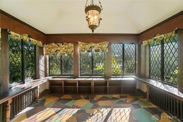 715 E Schantz Ave, Oakwood, OH 45419 - unfurnished sunroom with lofted ceiling and radiator