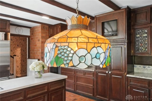 715 E Schantz Ave, Oakwood, OH 45419 - detailed view of beam ceiling and high end refrigerator