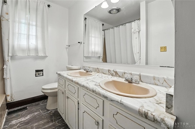 2042 Hilltop Rd, Xenia, OH 45385 - full bath with double vanity, marble finish floors, and curtained shower