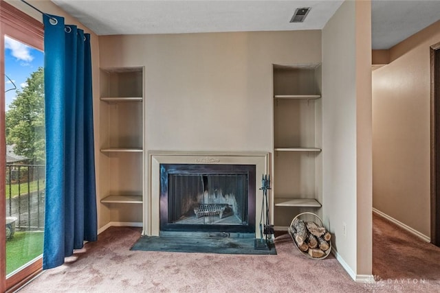 8869 Washington Colony Dr, Dayton, OH 45458 - detailed view of carpet floors, a fireplace, and built in features