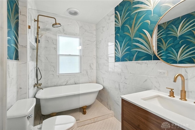 38-40 Greenwood Ave, Dayton, OH 45410 - full bath featuring tile walls, a freestanding bath, vanity, and a shower