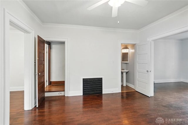 38-40 Greenwood Ave, Dayton, OH 45410 - unfurnished living room featuring a ceiling fan, wood finished floors, and crown molding