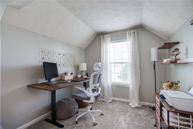 2937 E Ambrosia Ln, Xenia, OH 45385 - carpeted home office with a textured ceiling, lofted ceiling, and healthy amount of natural light