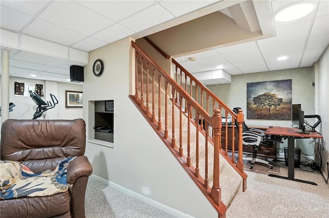 7793 Birchwood Ct, Mason, OH 45040 - stairway with a drop ceiling, carpet, and recessed lighting