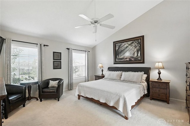 7793 Birchwood Ct, Mason, OH 45040 - bedroom featuring lofted ceiling, light carpet, and a ceiling fan