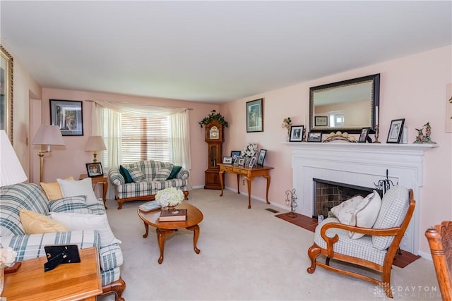 1269 Redbud Dr, Fairborn, OH 45324 - living room with a tile fireplace and carpet flooring