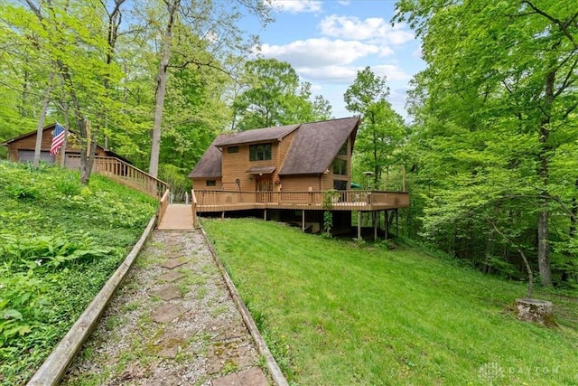 10370 Old 3c Hwy, Clarksville, OH 45113 - back of house featuring a wooden deck, a yard, and a shingled roof