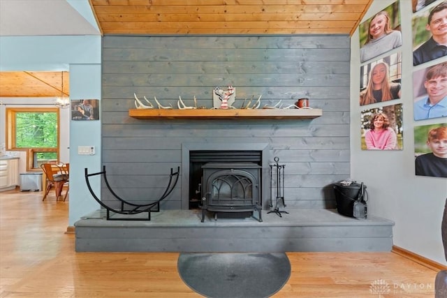 10370 Old 3c Hwy, Clarksville, OH 45113 - detailed view of a wood stove, wood finished floors, and wooden ceiling