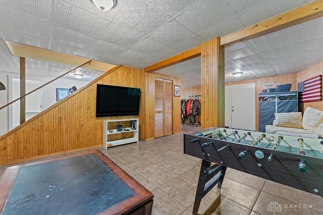 10370 Old 3c Hwy, Clarksville, OH 45113 - recreation room with wood walls and tile patterned floors