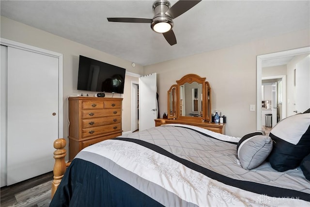 670 Saxony Dr, Xenia, OH 45385 - bedroom with wood finished floors, a closet, and a ceiling fan