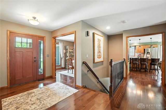 95 Sycamore Creek Dr, Springboro, OH 45066 - entryway with dark wood-type flooring and recessed lighting