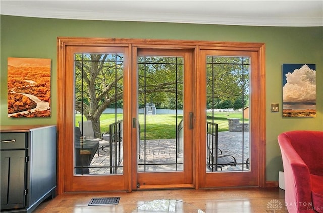 95 Sycamore Creek Dr, Springboro, OH 45066 - doorway with ornamental molding and baseboards