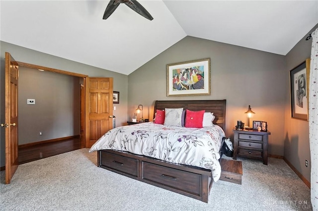 95 Sycamore Creek Dr, Springboro, OH 45066 - carpeted bedroom with vaulted ceiling and ceiling fan