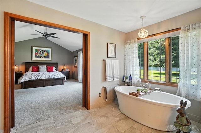 95 Sycamore Creek Dr, Springboro, OH 45066 - ensuite bathroom with lofted ceiling, a freestanding tub, and ceiling fan