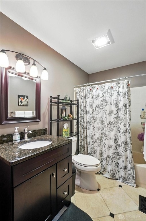 95 Sycamore Creek Dr, Springboro, OH 45066 - bathroom featuring vanity, shower / bath combo, and tile patterned flooring