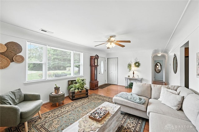 3755 Everett Dr, Loveland, OH 45140 - living room featuring ceiling fan and wood finished floors