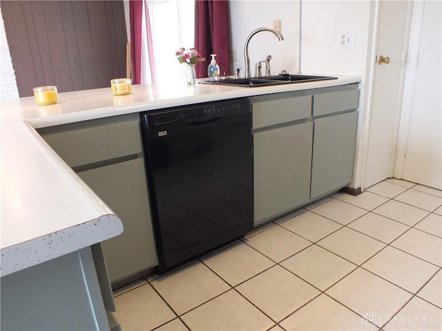 5582 Camerford Dr, Dayton, OH 45424 - kitchen featuring black dishwasher, gray cabinetry, light countertops, and light tile patterned floors