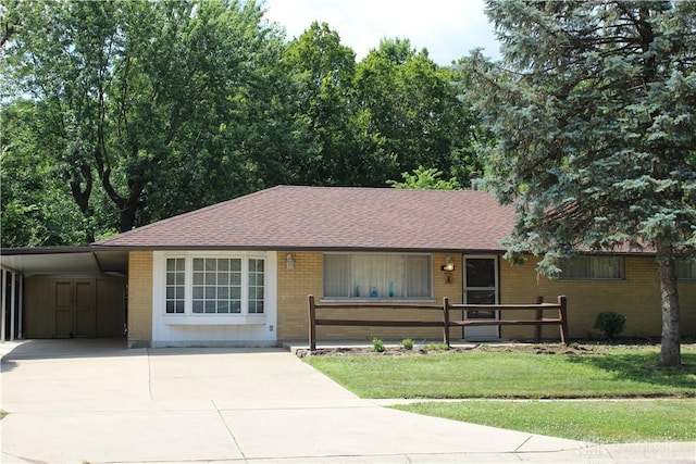 4912 Powell Rd, Huber Heights, OH 45424 - single story home featuring brick siding, driveway, an attached carport, and a shingled roof