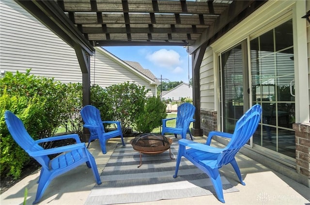 1310 Bourdeaux Way, Clearcreek Twp, OH 45458 - view of patio with an outdoor fire pit and a pergola