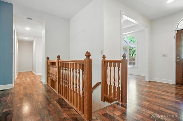 5567 Day Rd, Colerain Twp, OH 45252 - hallway featuring an upstairs landing, wood finished floors, and recessed lighting
