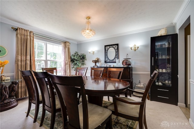 213 Bentridge Dr, Clearcreek Twp, OH 45458 - dining area with crown molding, a chandelier, and light carpet