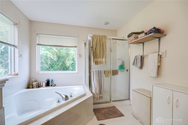 213 Bentridge Dr, Clearcreek Twp, OH 45458 - bathroom featuring a shower stall, a bath, and tile patterned flooring