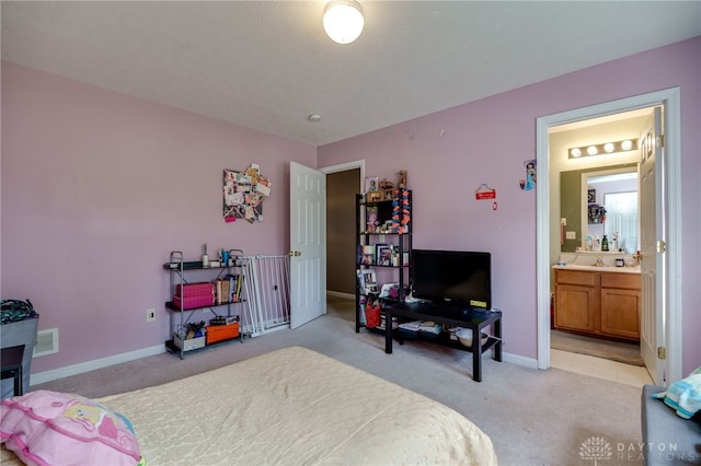 213 Bentridge Dr, Clearcreek Twp, OH 45458 - bedroom featuring light carpet and connected bathroom