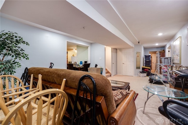 213 Bentridge Dr, Clearcreek Twp, OH 45458 - living area with carpet, recessed lighting, and stairway