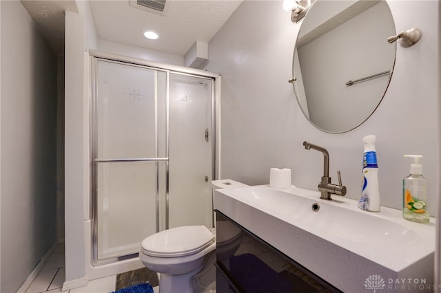 213 Bentridge Dr, Clearcreek Twp, OH 45458 - full bath with vanity, a stall shower, tile patterned floors, a textured ceiling, and recessed lighting